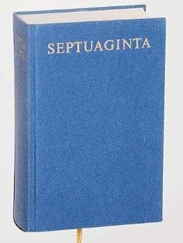 Blue hardcover book standing upright with the title SEPTUAGINTA in gold letters on the cover.