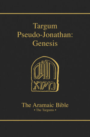 Book cover: 'Targum Pseudo-Jonathan: Genesis' in gold text on a dark background, with a gold emblem and 'The Aramaic Bible' subtitle at the bottom.